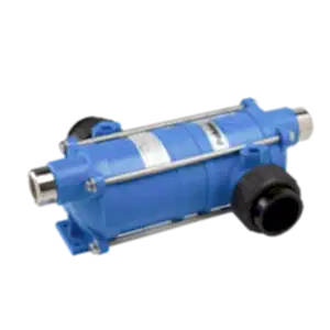 Pahlen Hi Temp havuz ısıtıcısı – termoplastik gövdeli ve AISI 316L paslanmaz çelik veya titanyum spiral serpantiniyle 300 m³'e kadar havuzlar için ısı eşanjörü